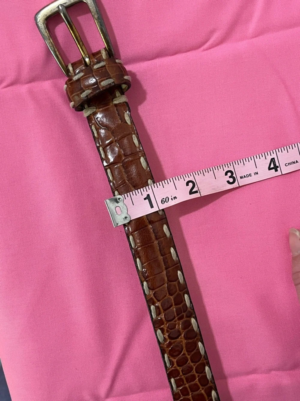 Kenneth Cole Croc Embossed Leather Belt 38 Brown Italian Calfskin Luxury Western